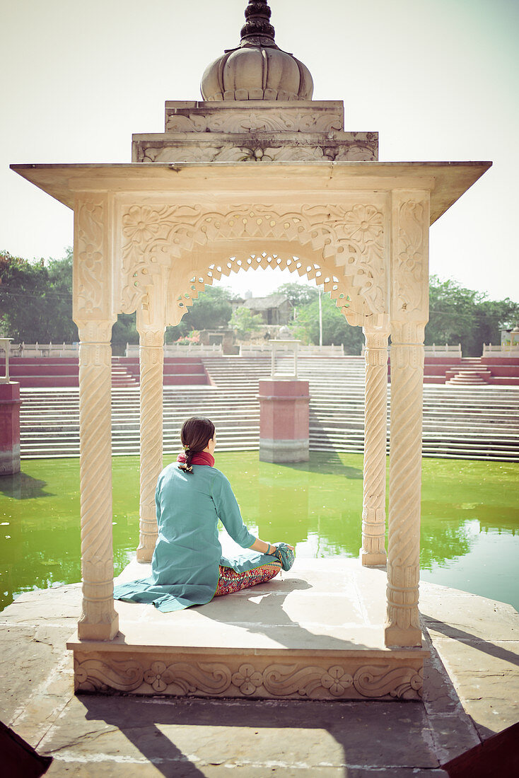 2019, Varshana, Govardhan, Vrindavan, Uttar Pradesh, India, mantra meditation on a holy customer near Varshana