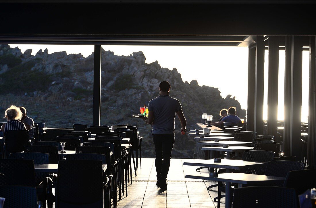 Serviced bar on the coast west of Ajaccio at Pointe Parata, western Corsica, France