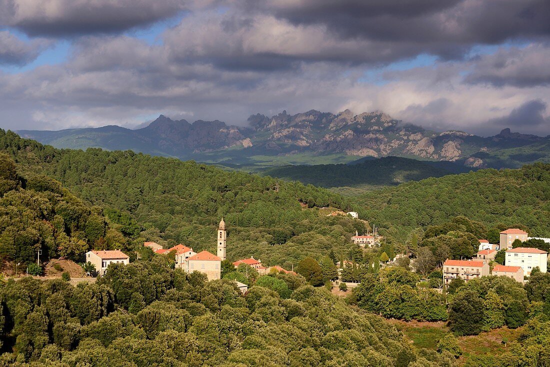 Mountain village Levie in Alta Rocca, southern Corsica, France