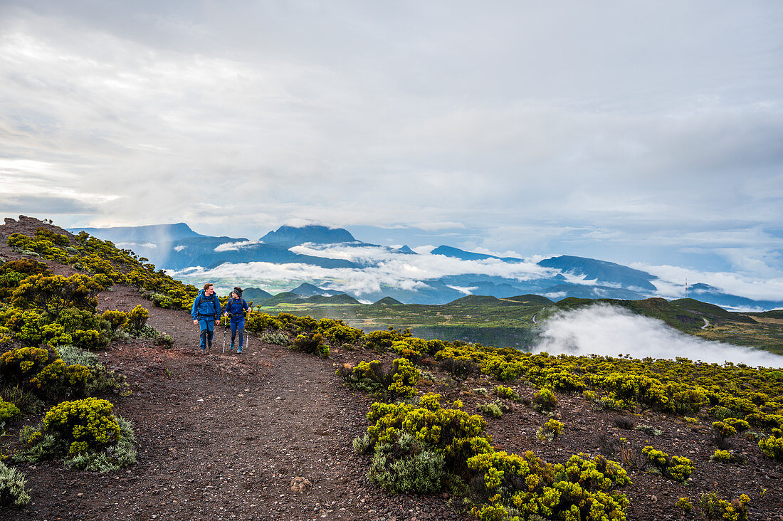 Trekking on the tropical island of Reunion in the Indian Ocean, which is part of France