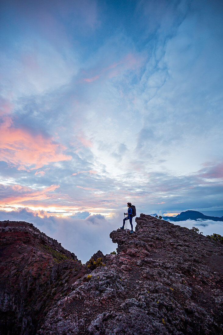 Trekking on the tropical island of Reunion in the Indian Ocean, which is part of France