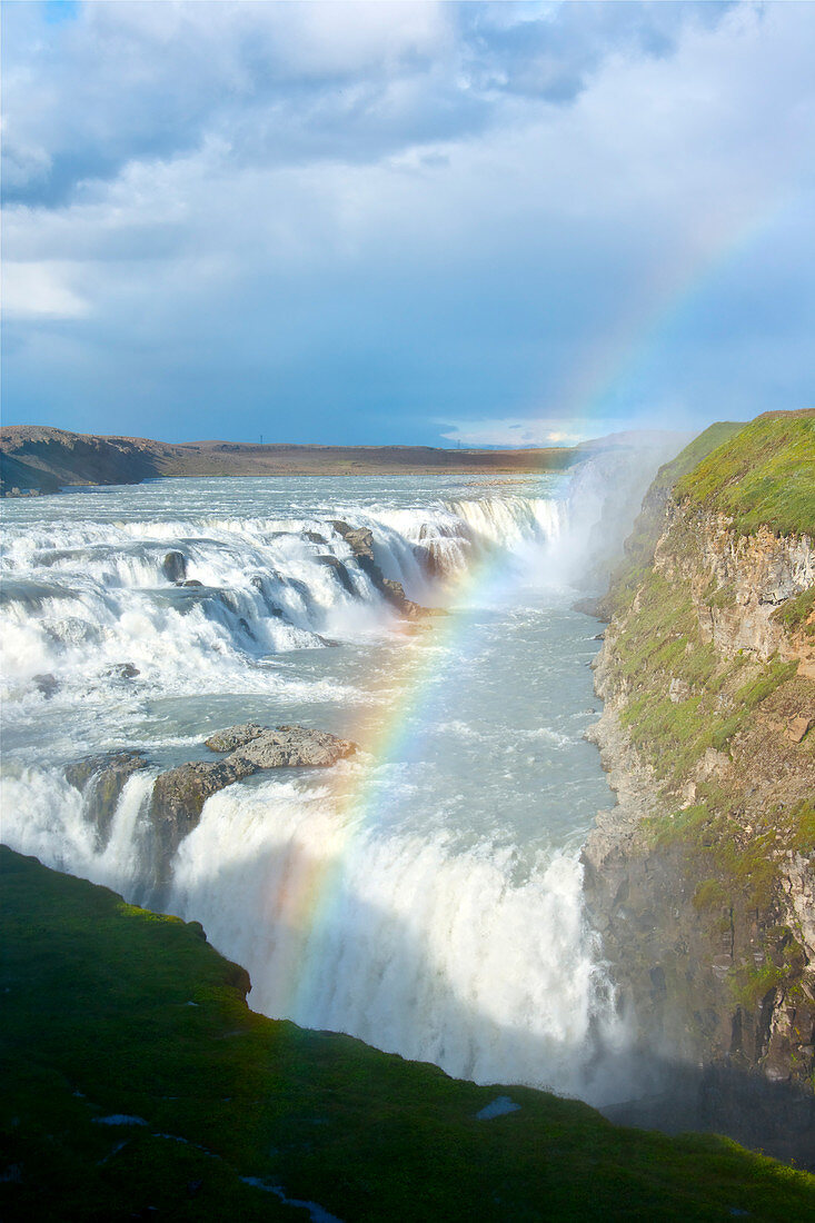 The Gullfoss waterfall, with rainbow in the sunshine, Iceland, Europe