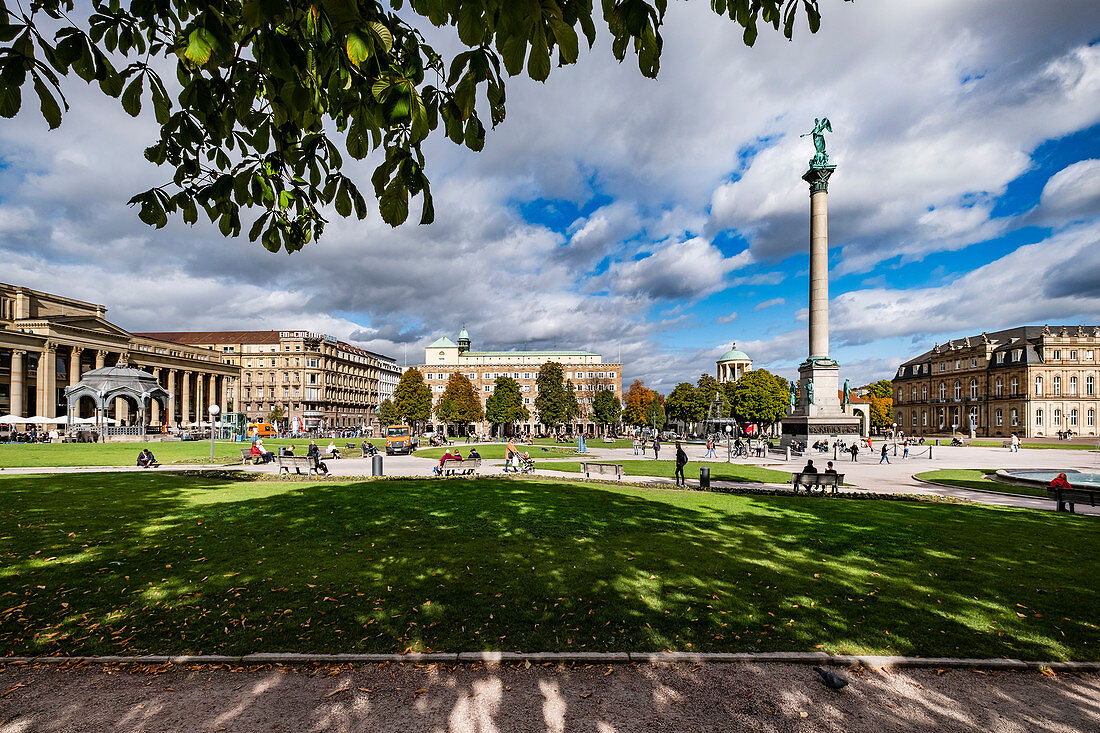Stuttgart Palace Square with Königsbau and art building as well as New Palace, Stuttgart, Baden-Württemberg, Germany
