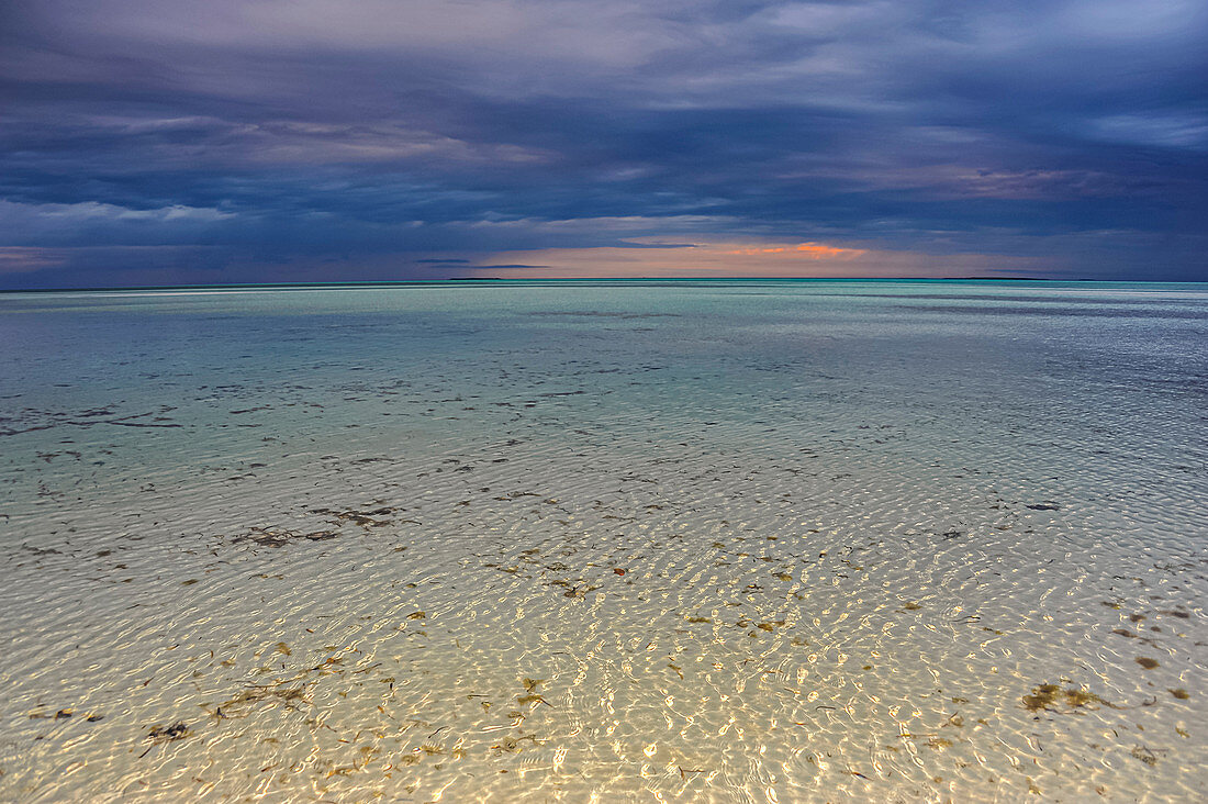 Beach panorama on a thunderstorm evening in Cayo Guillermo. Jardines del Rey. Cuba.