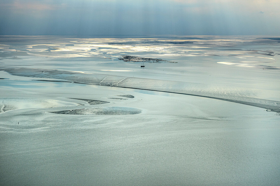 Aerial view from the Wadden Sea over the North Sea in East Frisia, Germany, Europe