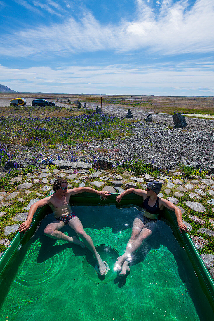 Iceland, road trip, midsummer night, hot spring, hot pod, hot spring, warm