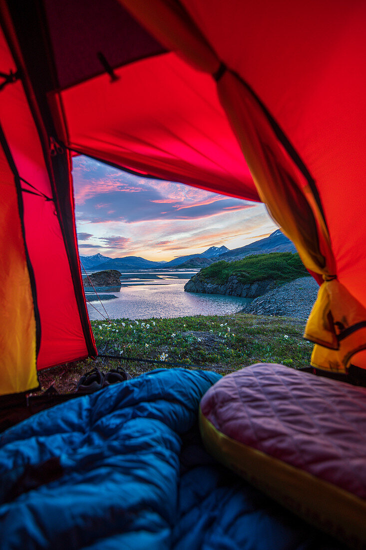 Iceland, road trip, midsummer night, camping, tent, midnight, view, room with a view