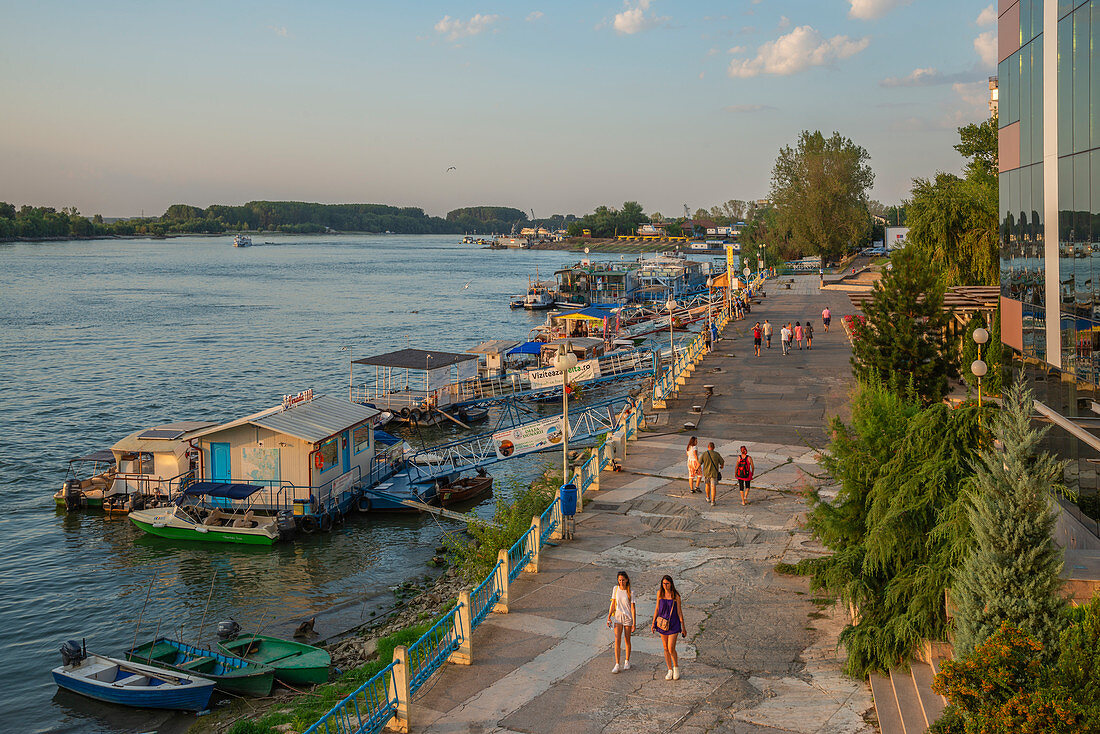 Waterfront promenade on the Danube, Tulcea, Danube Delta, organic reserve, UNESCO World Heritage Site, Dobruja, Romania