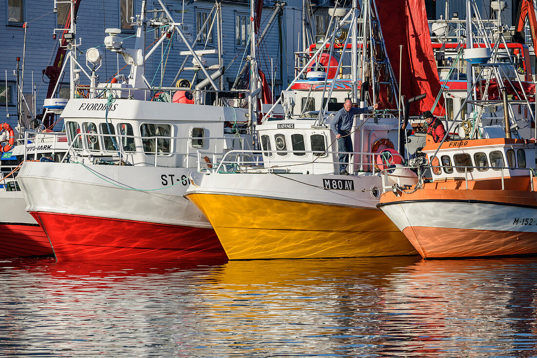Ships in the port of Henningsvaer, Henningsvaer, Lofoten, Nordland, Norway
