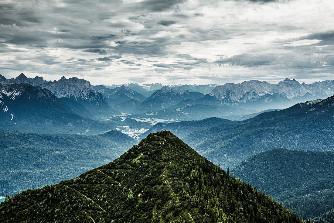Mountain panorama, view from Herzogstand, Alps, Upper Bavaria, Bavaria, Germany
