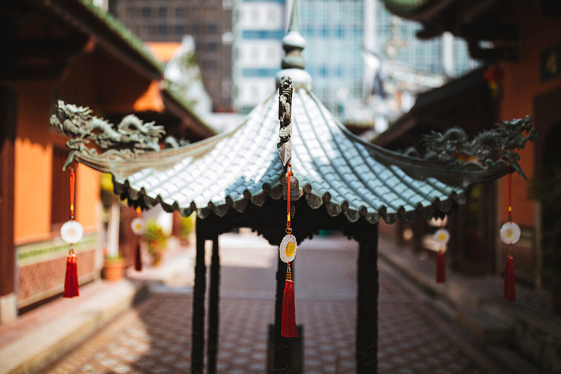 Interior courtyard at Thian Hock Keng Temple in Singapore.