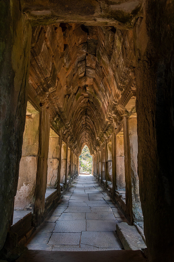 Ancient Corridor At Angkor Wat, Cambodia