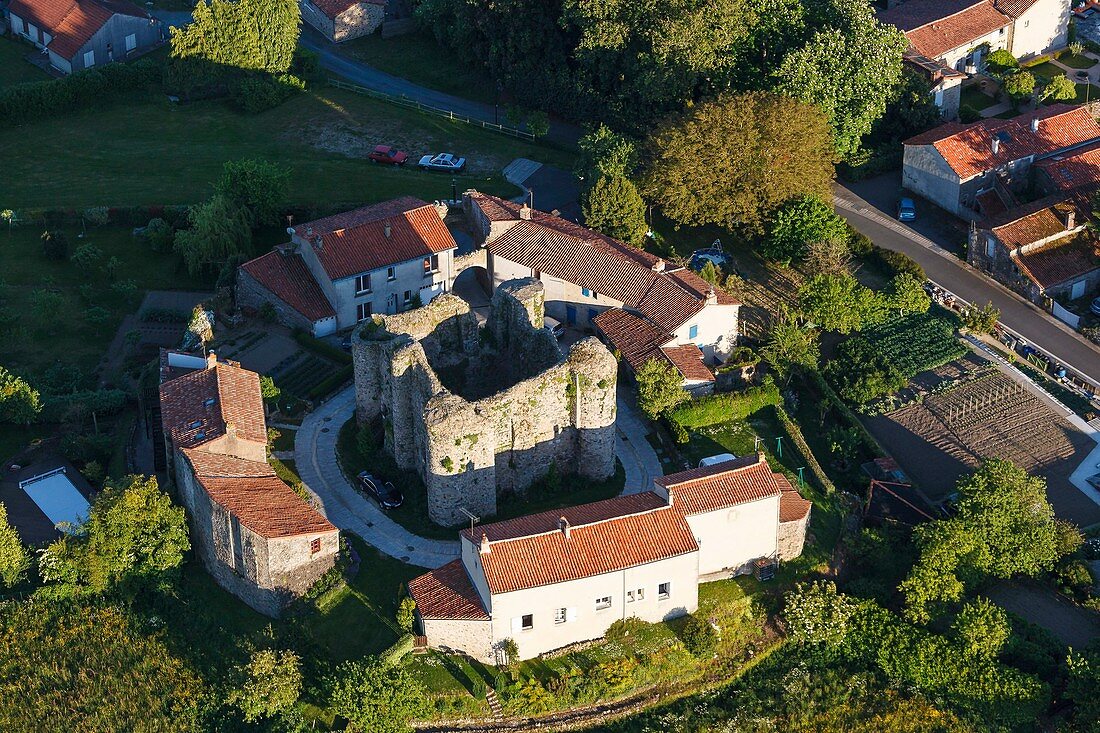 France, Vendee, Les Chatelliers Chateaumur, Chateaumur and its castle (aerial view)