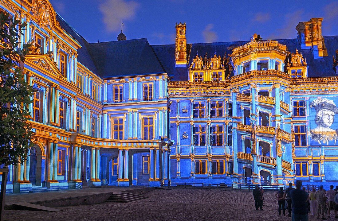 France, Loir et Cher, Loire valley listed as World Heritage by UNESCO, Blois, the castle during the light and sound show
