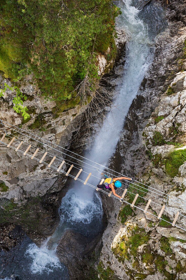 Frankreich, Savoie, Valfrejus, Modane, Maurienne-Tal, die Affenbrückedes Klettersteigs des Grand Vallon