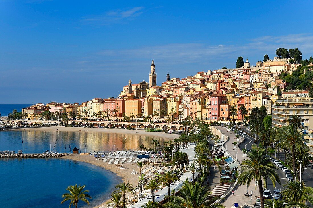 France, Alpes Maritimes, Menton, old town dominated by the St Michel Basilica