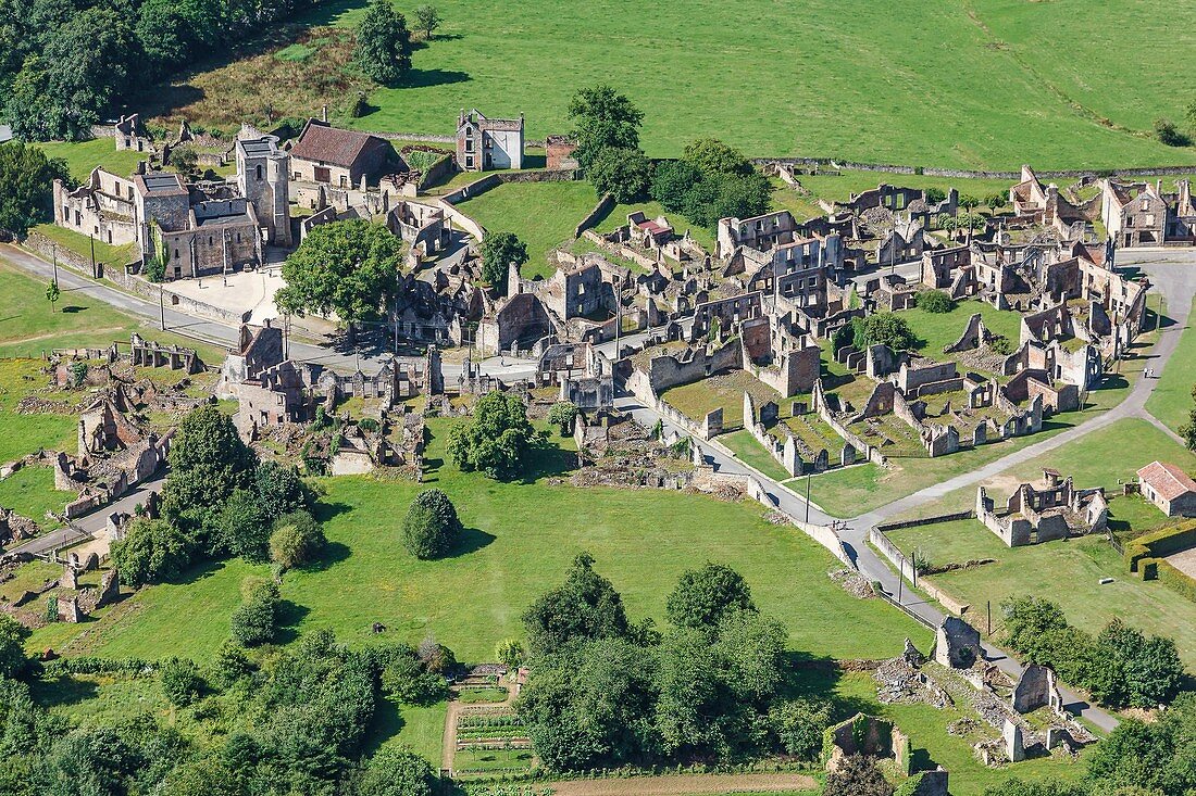 France, Haute Vienne, Oradour sur Glane, the martyr village (aerial view)