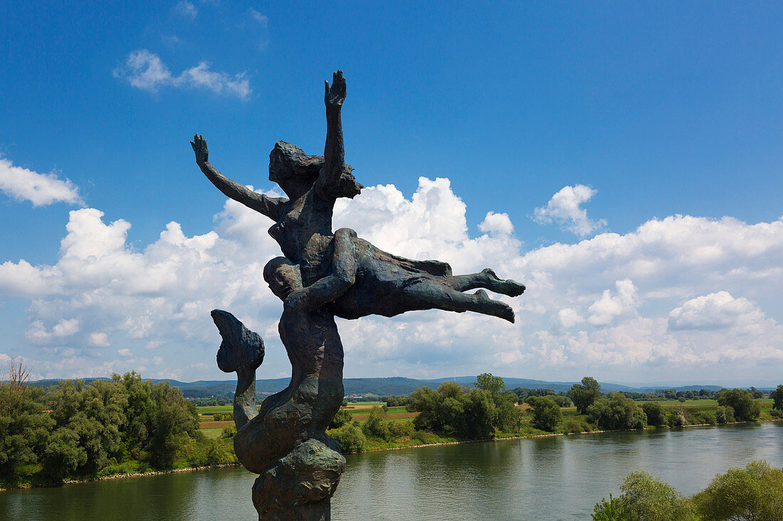 Sculpture on the Danube bridge near Wörth, Danube, Bavaria, Germany