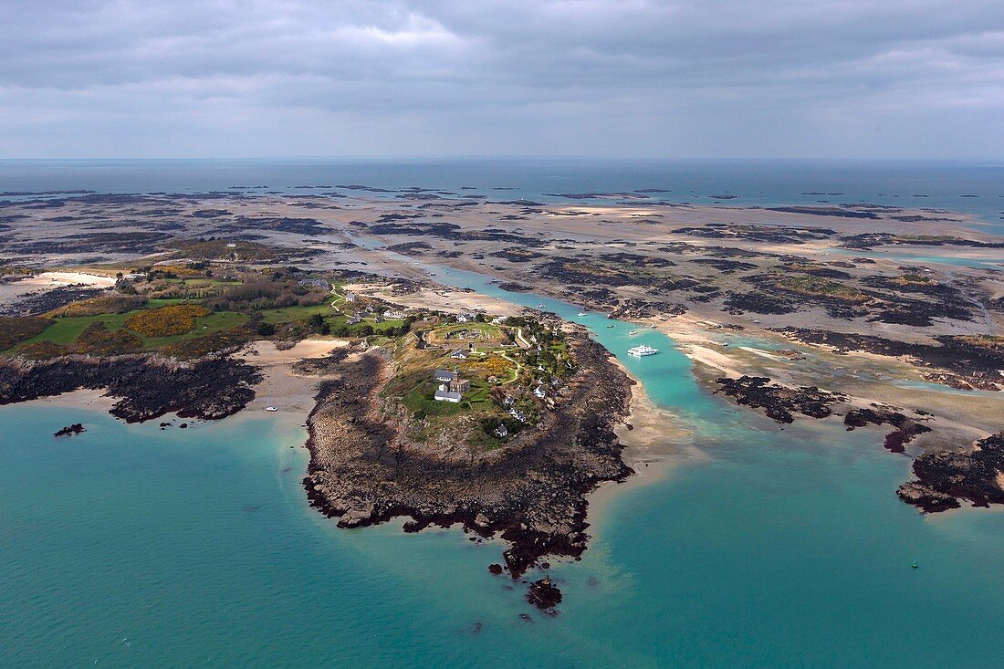 Frankreich, Manche, Chausey-Inseln, die Flut vom 21. März 2015 (Luftaufnahme)