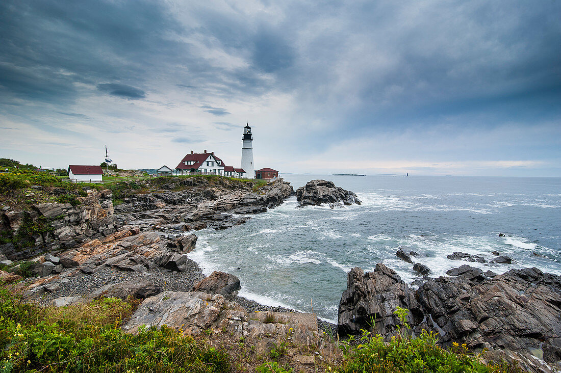Portland Head Light, historischer Leuchtturm in Cape Elizabeth, Maine, Neuengland, Vereinigte Staaten von Amerika, Nordamerika