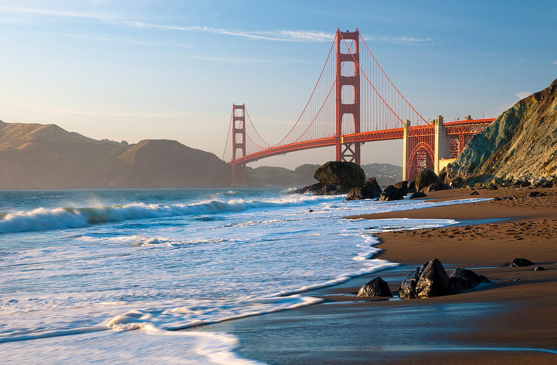 Golden Gate Bridge from Marshall Beach, San Francisco, California, United States of America, North America