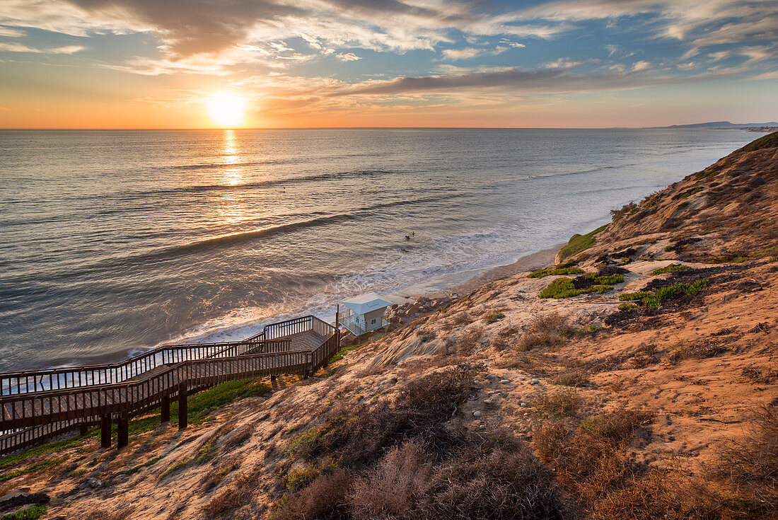 Sunset on the west coast beach in California