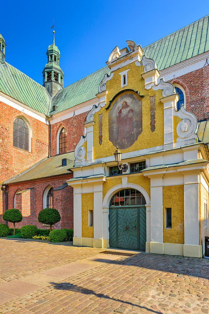 Archcathedral baroque church in Gdansk Oliwa, dedicated to The Holy Trinity, Blessed Virgin Mary, and St. Bernard, north entrance. Gdansk Oliwa, Pomorze region, Pomorskie voivodeship, Poland, Europe