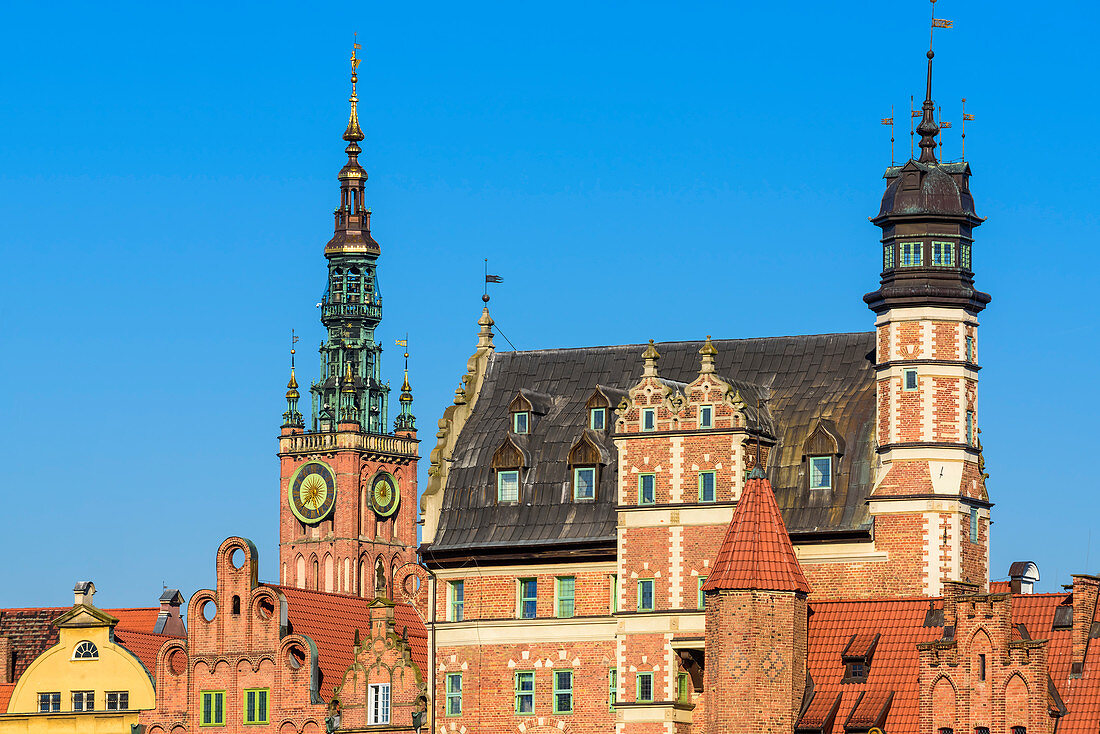 Gdansk, Main City, old town, tower of City Hall and Archeological museum. Gdansk, Main City, Pomorze region, Pomorskie voivodeship, Poland, Europe