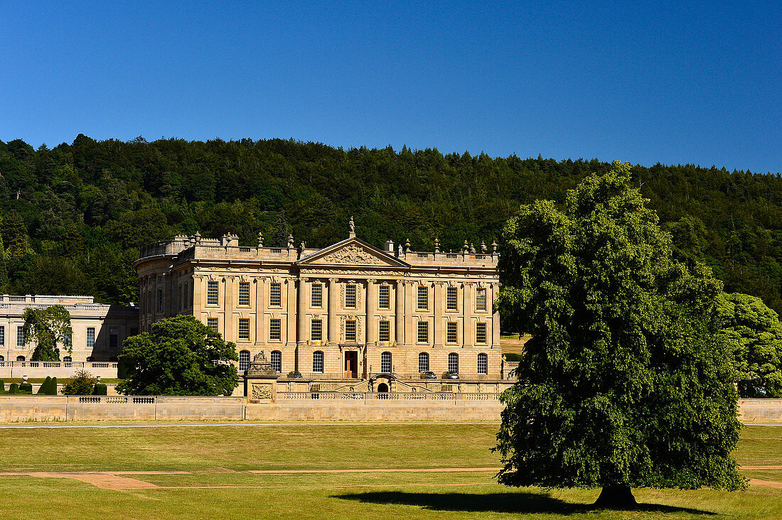 Chatsworth House surrounded by its park, Bakewell, Derbyshire, England