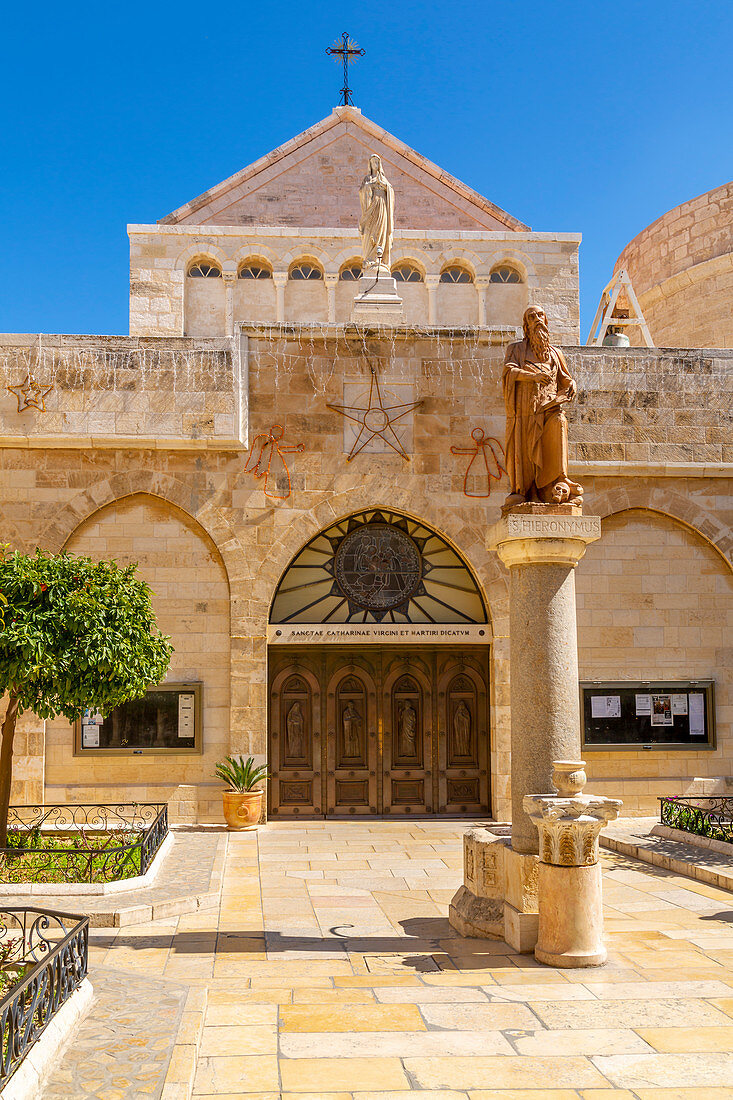 View of exterior of Church of Nativity in Manger Square, Bethlehem, Palestine, Middle East