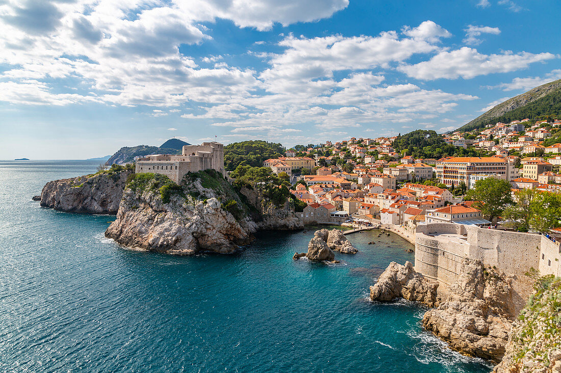 View of Fort Lovrijenac and Dubrovnik and Adriatic Sea, Dubrovnik, Dalmatia, Croatia, Europe