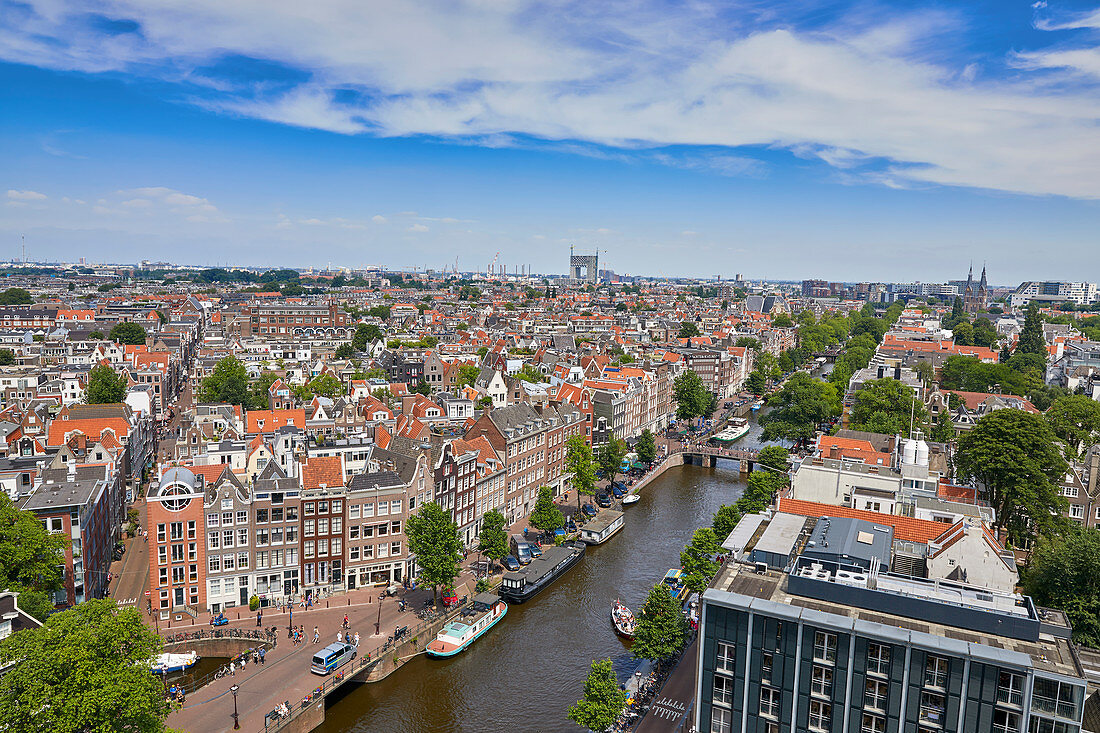 An aerial view of the Jordaan and Prinsengracht, Amsterdam, North Holland, The Netherlands, Europe