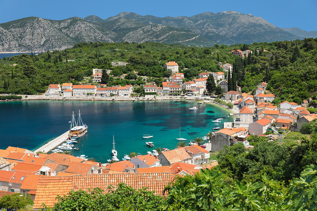 Blick über Rasisce, Insel Korcula, Adria, Dalmatien, Kroatien, Europa