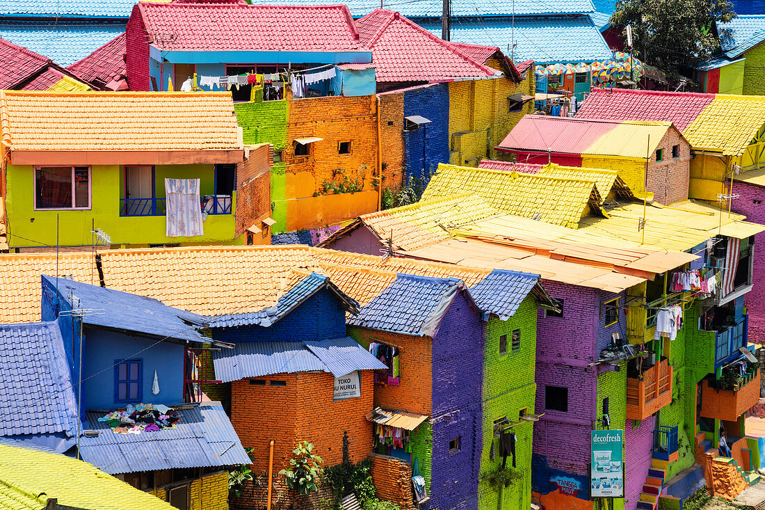 The brightly painted Warna-warni kampong or shanty town (slum), Malang, Java, Indonesia, Southeast Asia, Asia