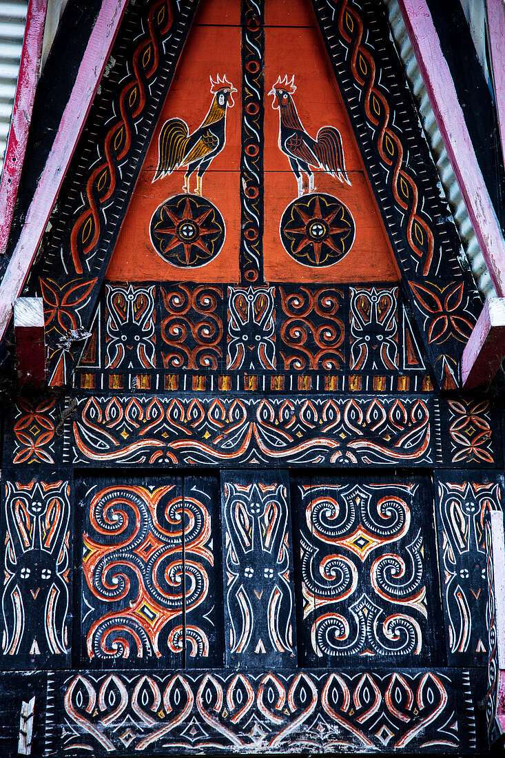 Decoration on a traditional Torajan Tongkonan long house, Tana Toraja, Sulawesi, Indonesia, Southeast Asia, Asia