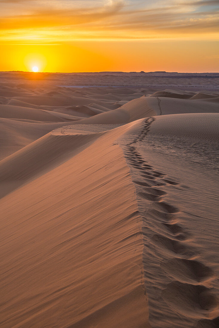 Sonnenuntergang in den riesigen Sanddünen der Sahara, Timimoun, Westalgerien, Nordafrika, Afrika