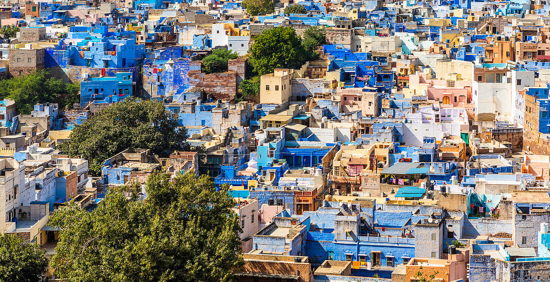 Die blaue Stadt in Jodhpur, Rajasthan, Indien, Asien