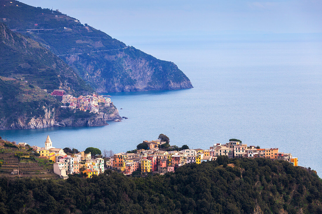Village of Corniglia and Manarola, Cinque Terre, UNESCO World Heritage Site, Liguria, Italy, Europe