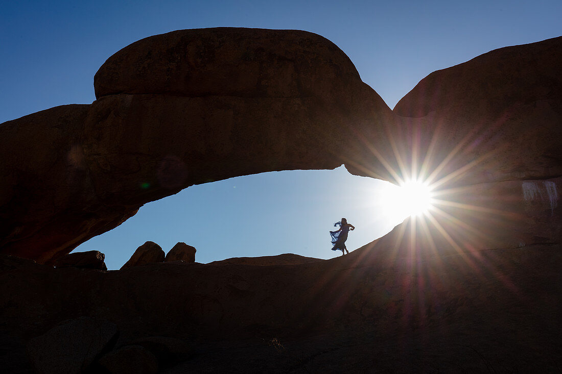 Model on Spitzkoppe, Namibia, Africa