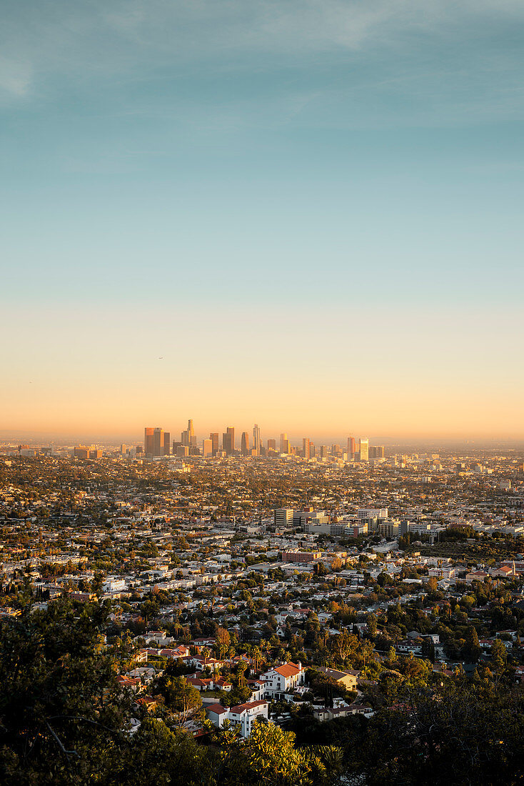 The Los Angeles City skyline taken from the Griffith Observatory, Los Angeles, California, United States of America, North America