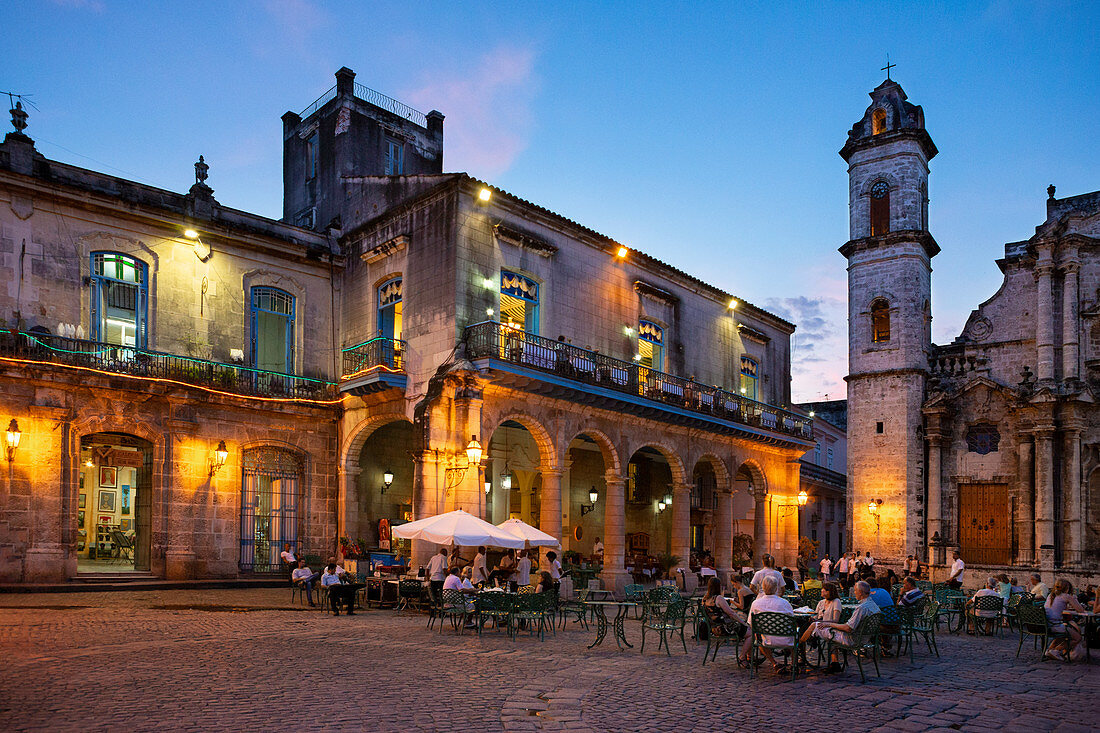 Cafe at Plaza de la Catedral in the evening in Havana, Cuba