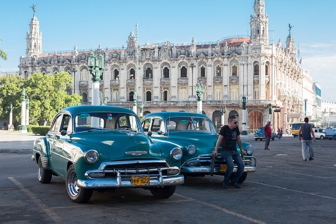 Vintage cars in front of the theater in Havana, Cuba