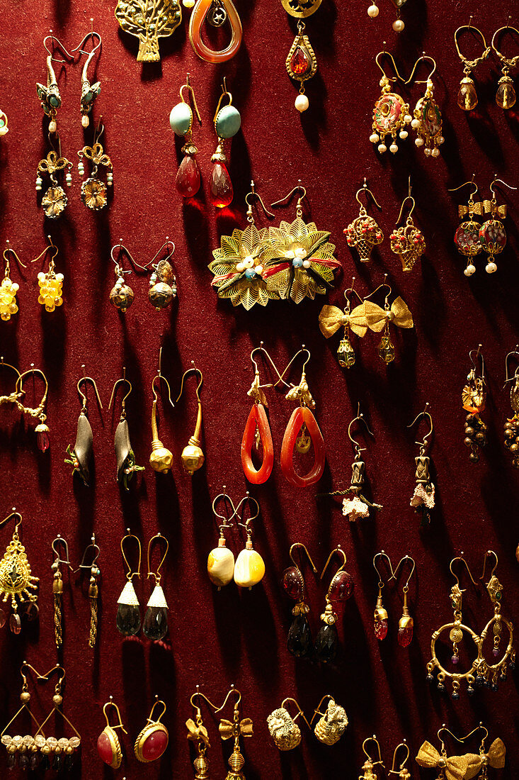 Earrings for sale in the Grand Bazaar, Capali Carsi, in Istanbul, Turkey