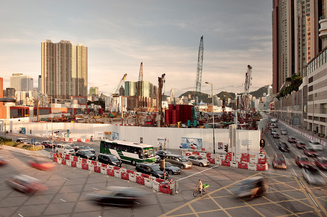 Construction site in central Hong Kong, Kowloon, China