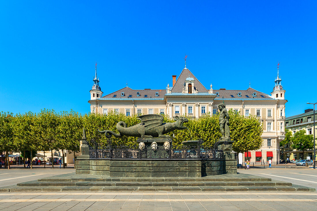 Lindwurm Brunnen auf dem Neuen Platz, Klagenfurt, Kärnten, Österreich