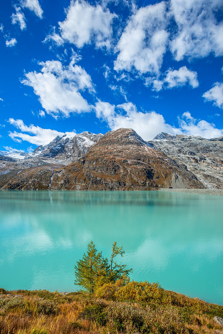 The Mattmark reservoir near Saas-Almagell, Valais, Switzerland