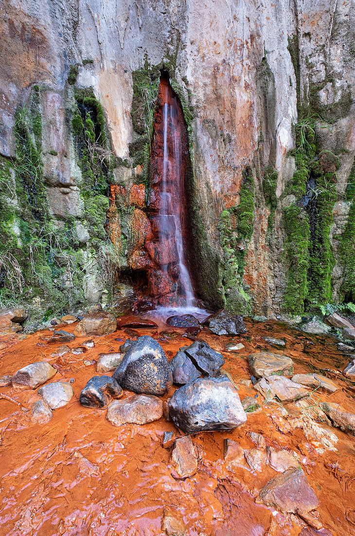 Waterfall called Cascada de Colores in the Caldera de Taburiente, La Palma, Canary Islands, Spain, Europe