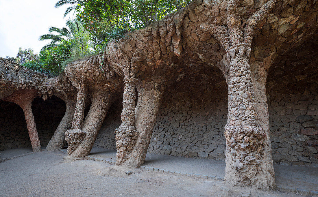 Tree-like stone pillars in Park Guell, Barcelona