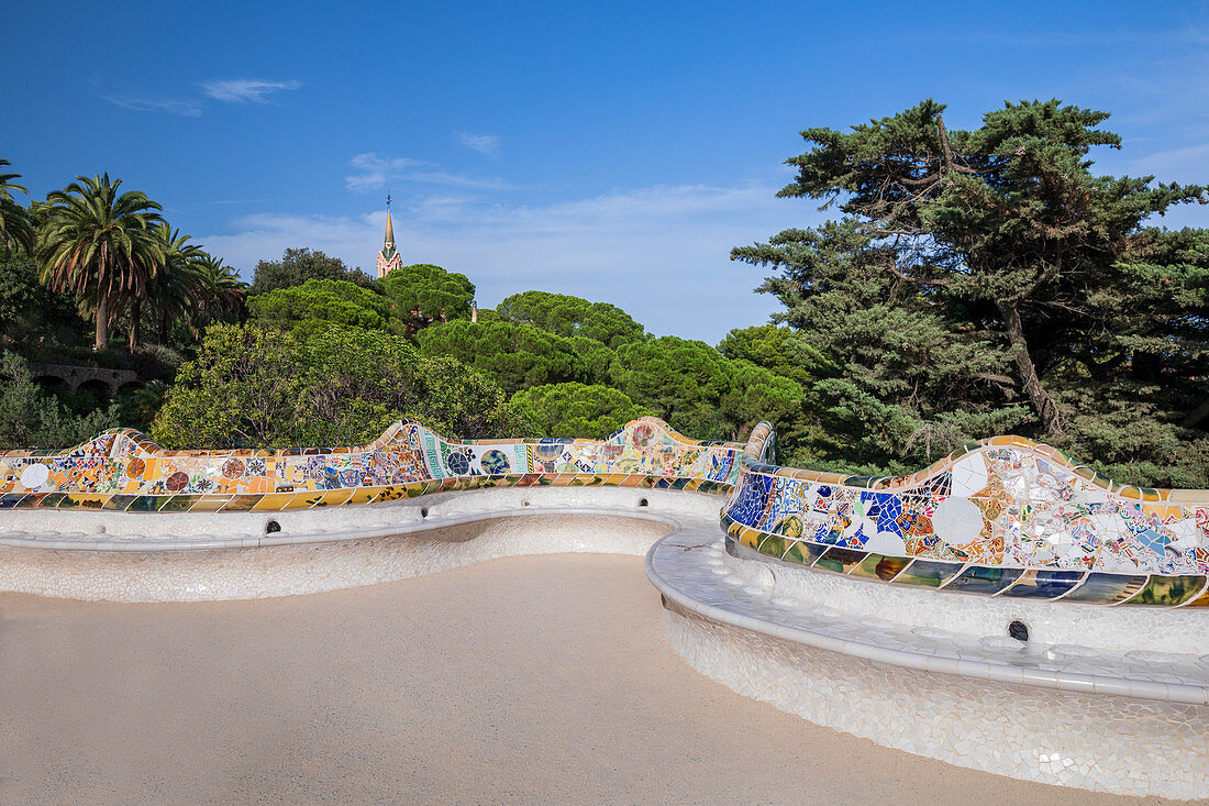 Mosaic bench in Park Guell in Barcelona
