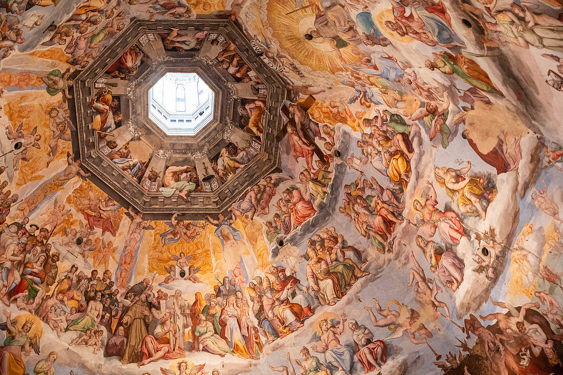 Brunelleschi's Dom dome in the Cathedral of Santa Maria del Fiore from the inside in Florence, Tuscany Italy